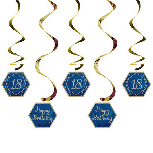 18th Birthday Navy & Gold Hanging Swirls