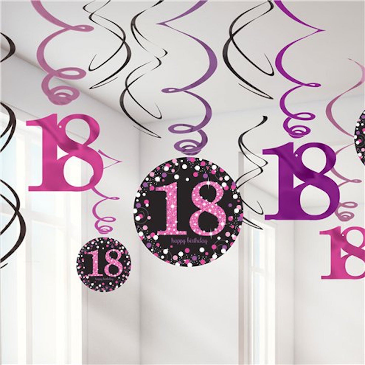 18th Birthday Pink Sparkling Hanging Swirls