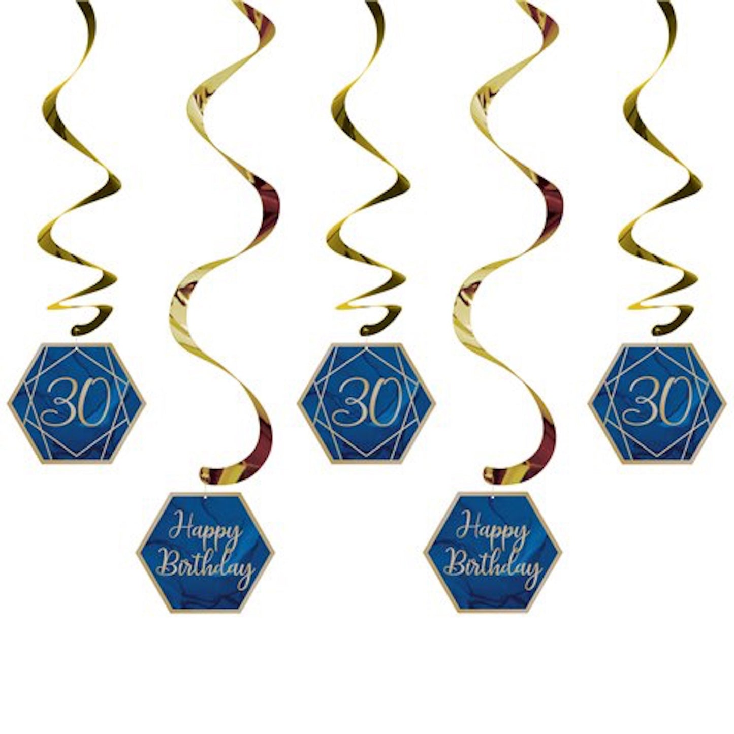 30th Birthday Navy & Gold Hanging Swirls