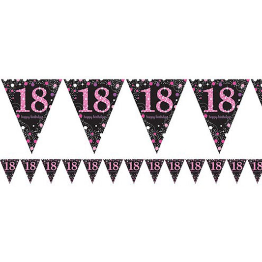 18th Birthday Pink Prismatic Foil Bunting