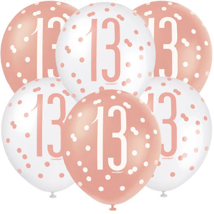13th Birthday Rose Gold Mixed Balloons