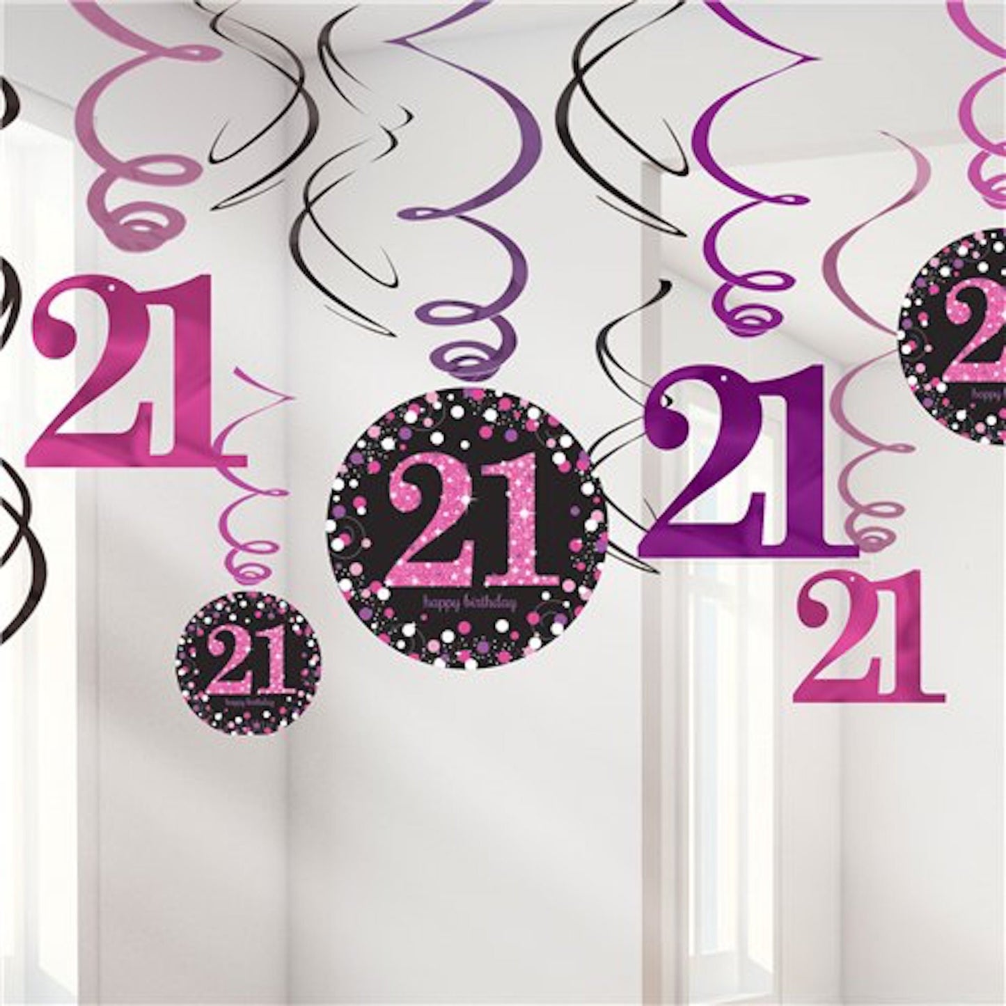 21st Birthday Pink Sparkling Hanging Swirls