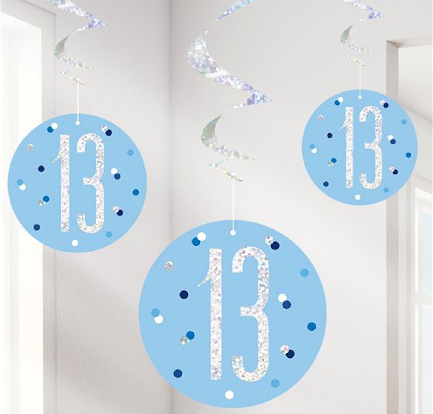 13th Birthday Blue Hanging Swirls