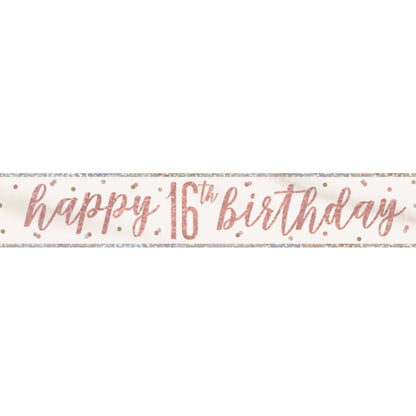 16th Birthday Rose Gold Sparkling Banner