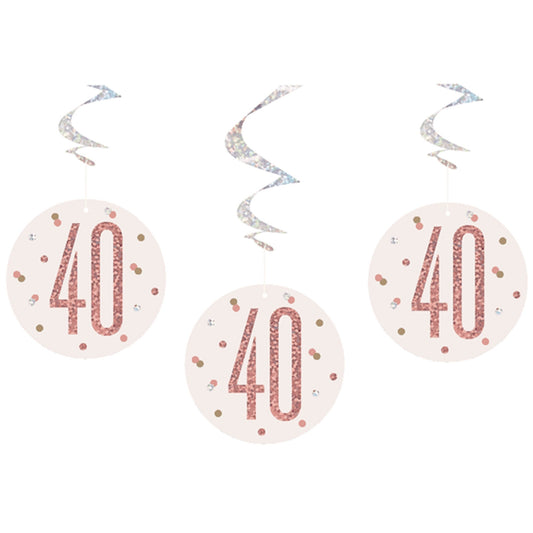 40th Birthday Rose Gold Sparkling Swirls