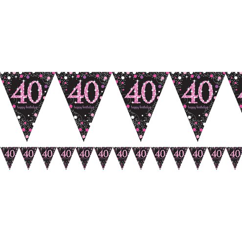 40th Birthday Pink Prismatic Foil Bunting