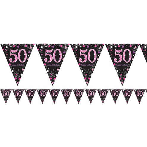 50th Birthday Pink Prismatic Foil Bunting