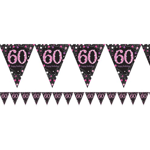 60th Birthday Pink Prismatic Foil Bunting